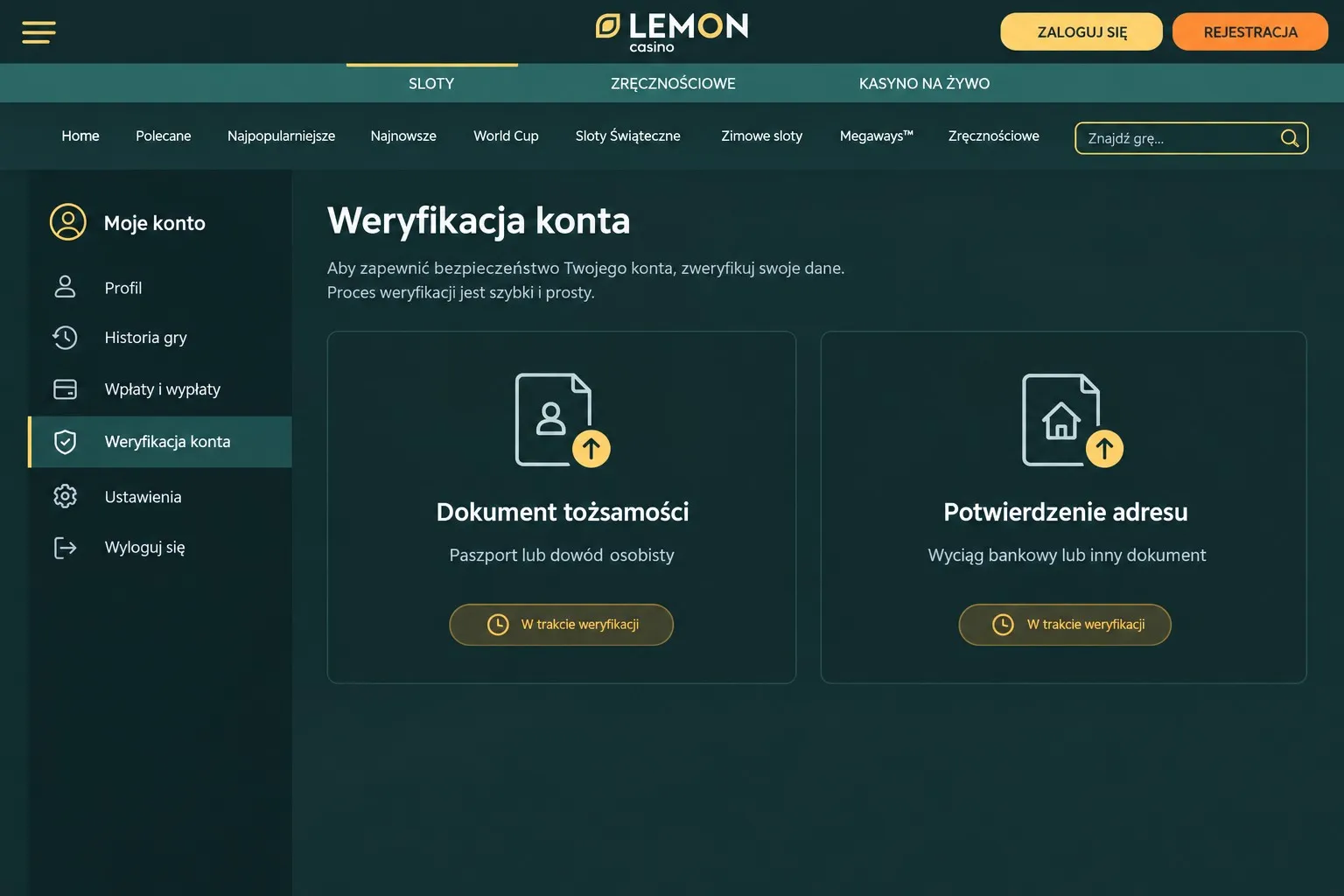 Potwierdzenie tożsamości i danych konta