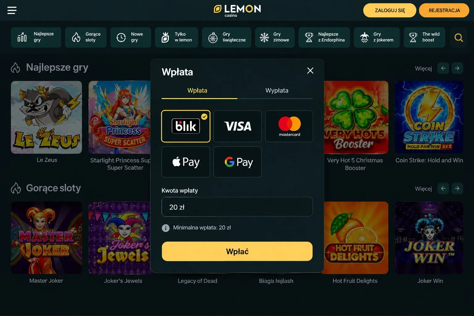 Funkcje aplikacji, gry i płatności – Lemon Casino aplikacja