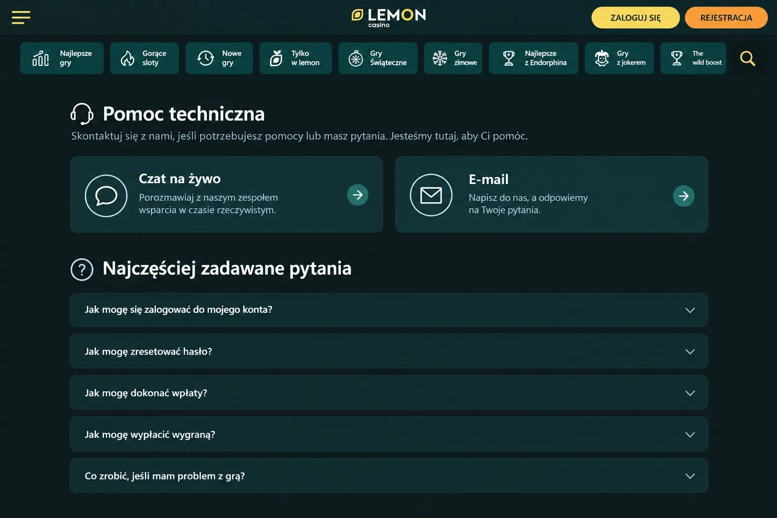 Kontakt z pomocą i rozwiązywanie problemów – Lemon Casino zaloguj