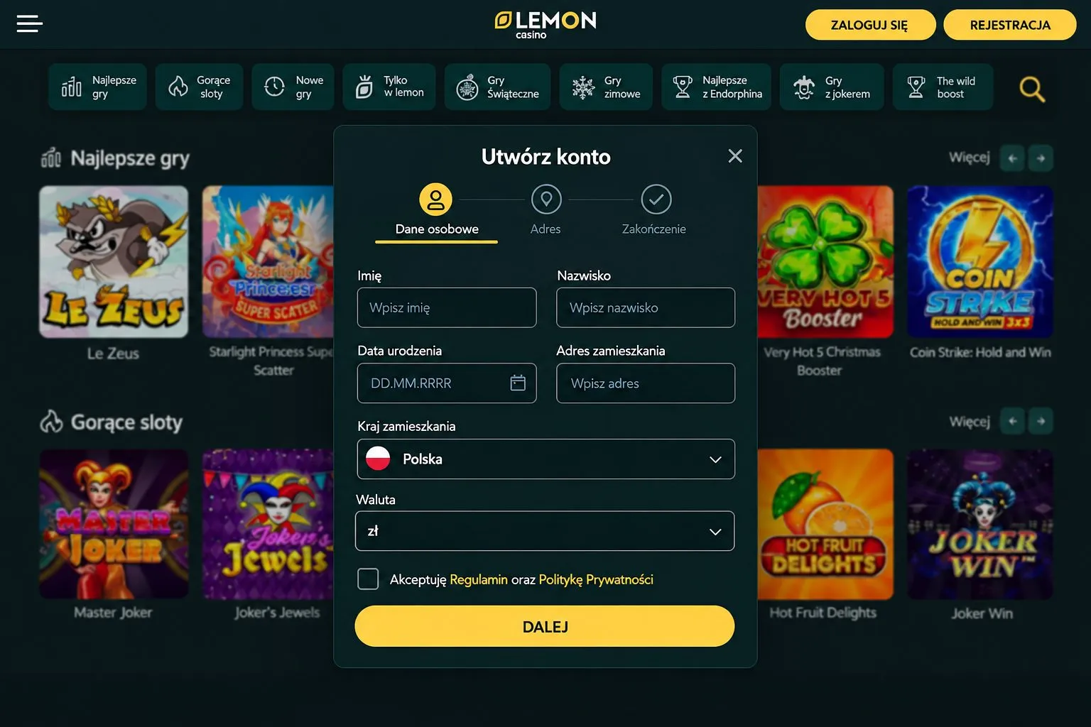 Rejestracja, login i pierwsze wejście na konto – Lemon Casino zaloguj