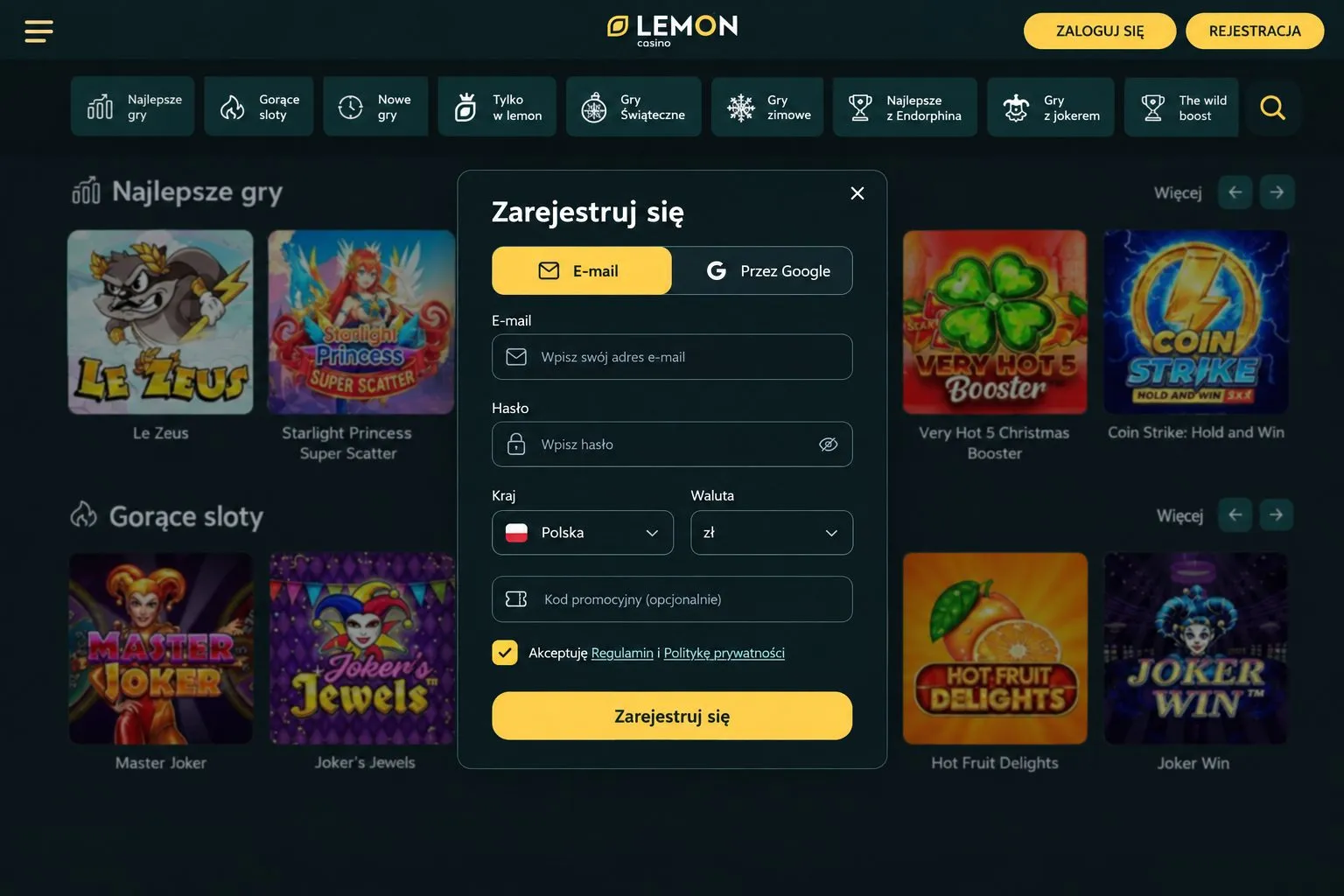 Jak aktywować kod przy rejestracji – Lemon Casino kod promocyjny