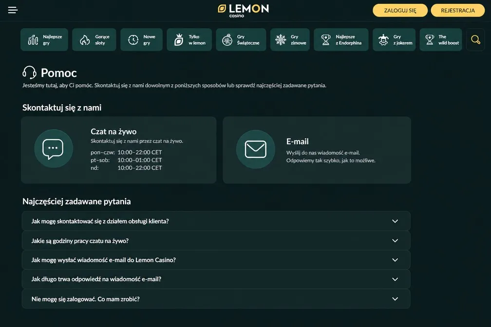 Co zrobić, gdy kod nie działa – Lemon Casino kod promocyjny