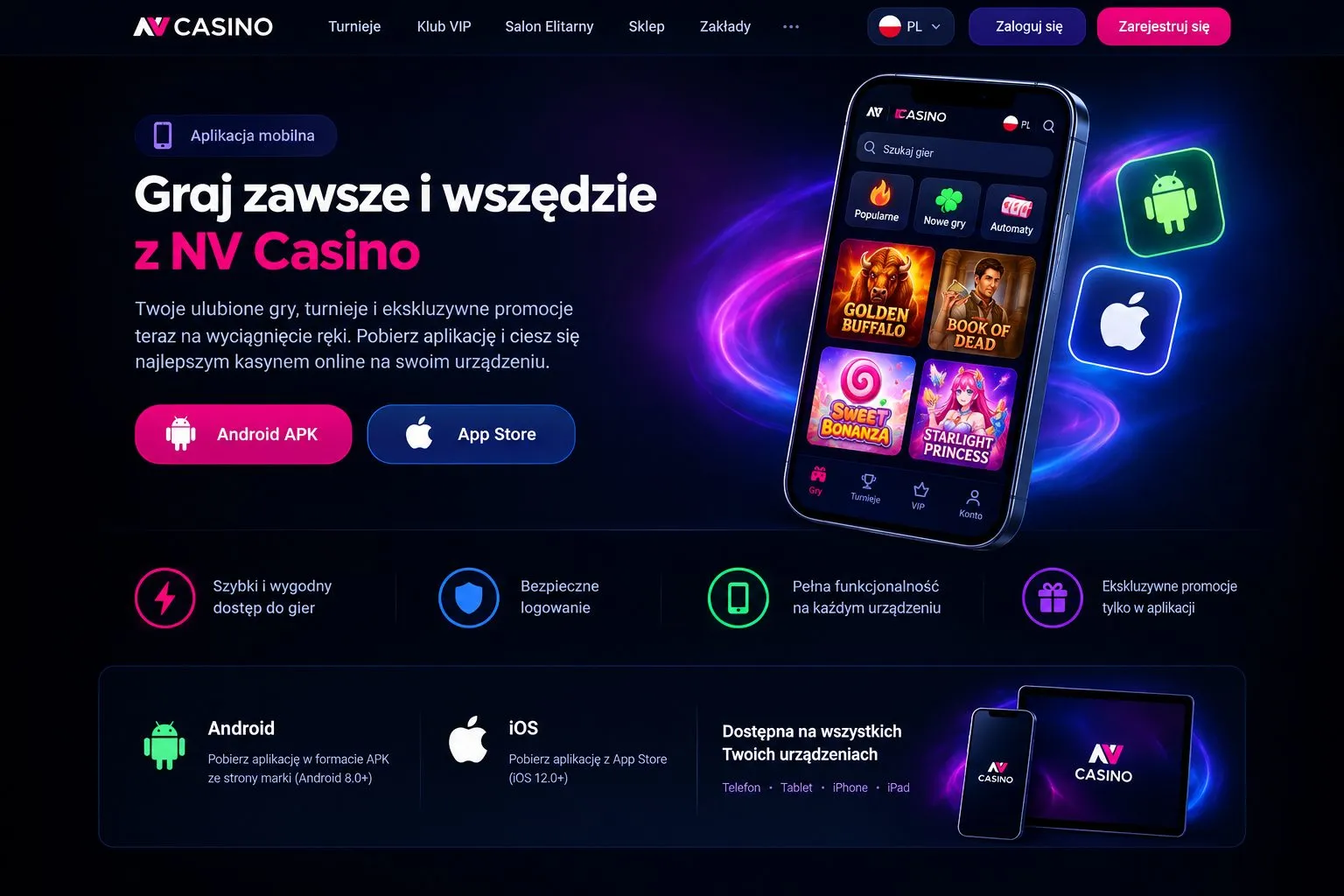 Android i iOS w NV casino app