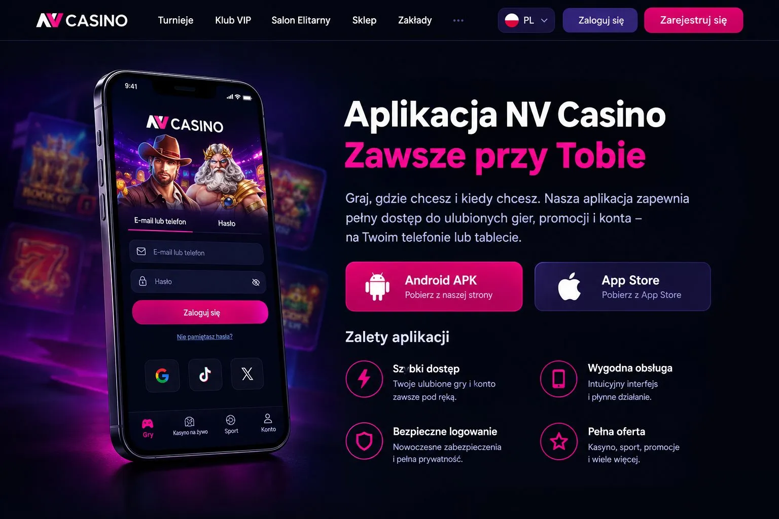 Dostęp mobilny i desktopowy do konta — NV Casino logowanie