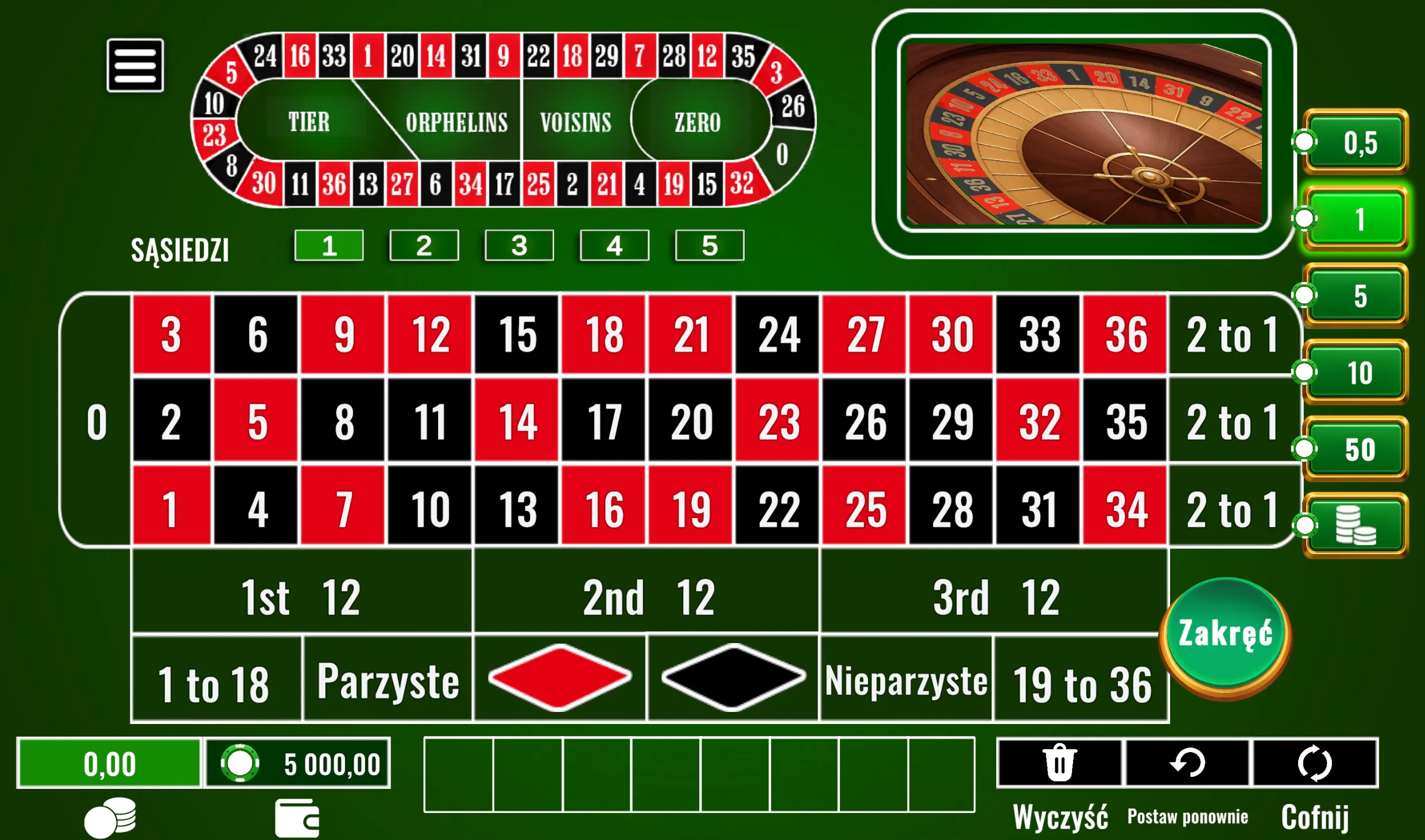 Zakłady wewnętrzne i zewnętrzne — ruletka online