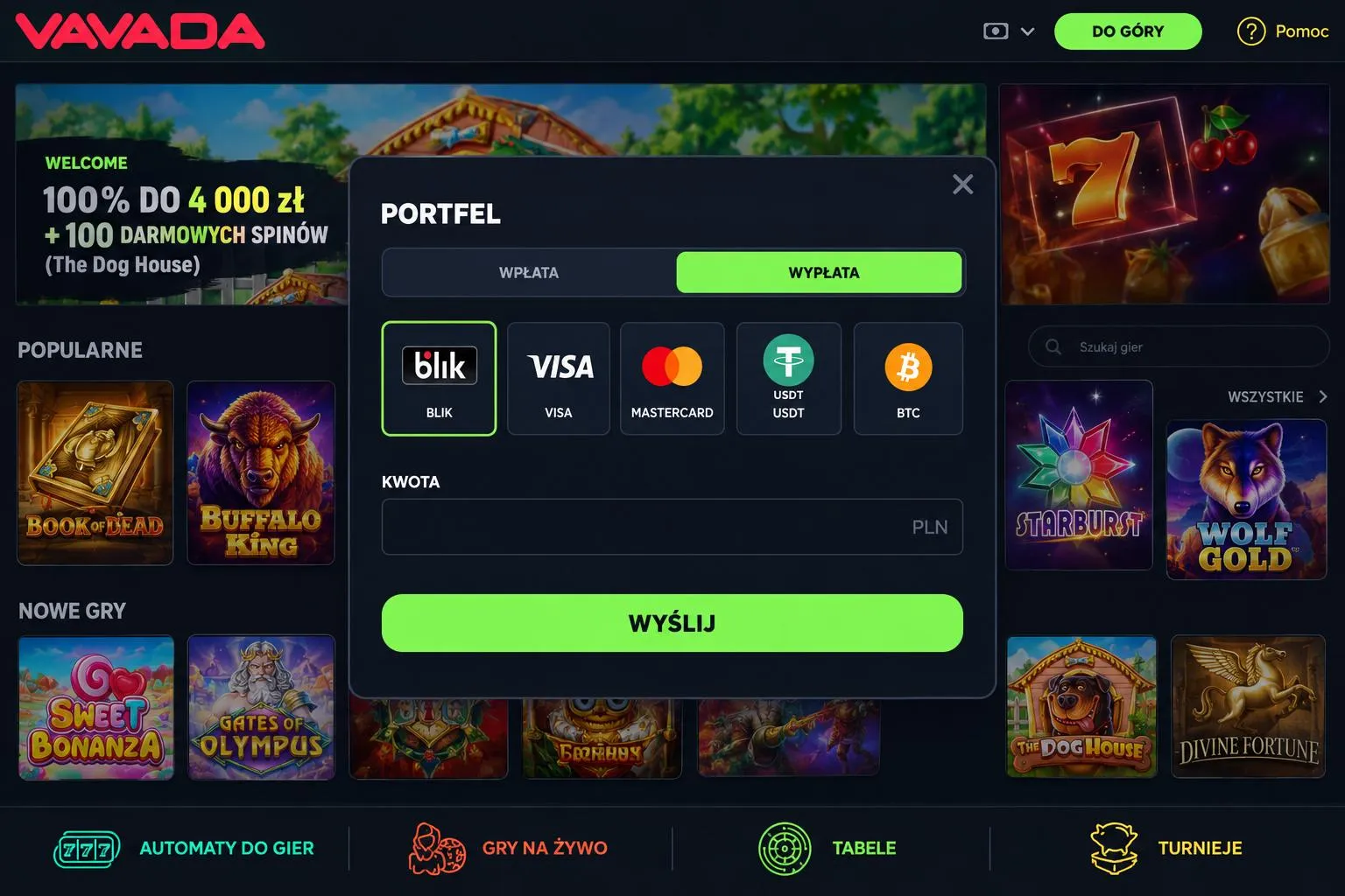 Metody płatności, KYC i wypłaty – Vavada