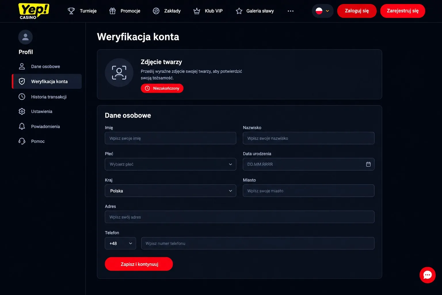 KYC, czas i status wypłaty w Yep Casino