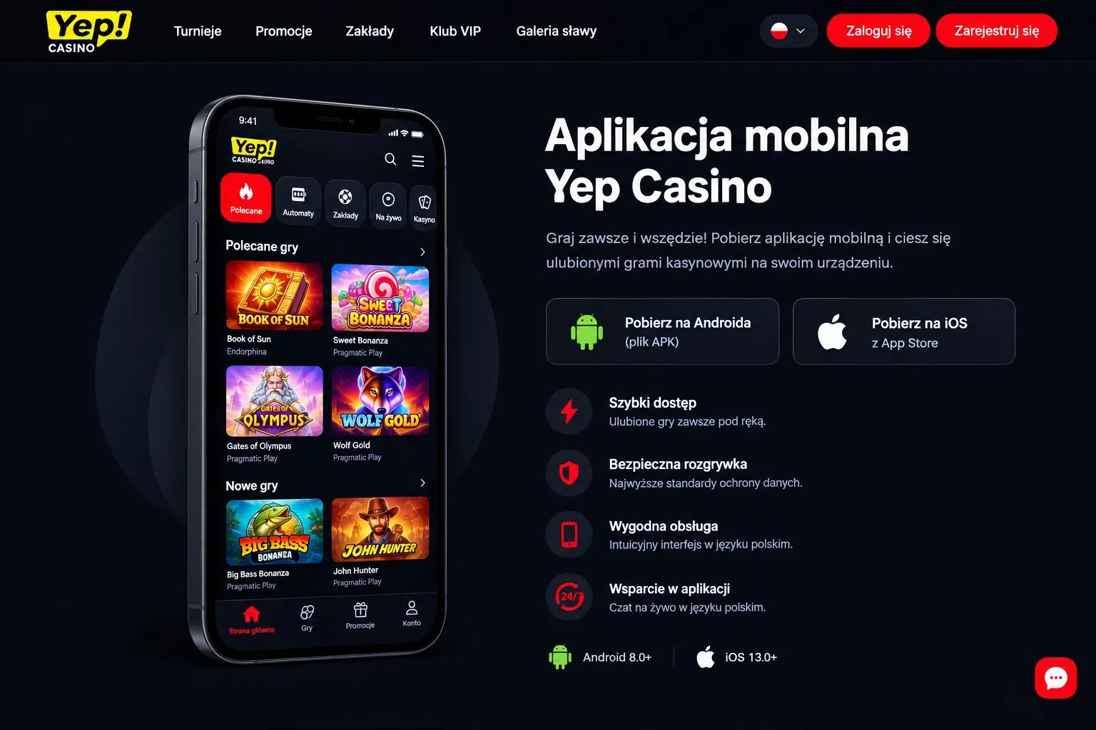 Android i iOS w Yep Casino